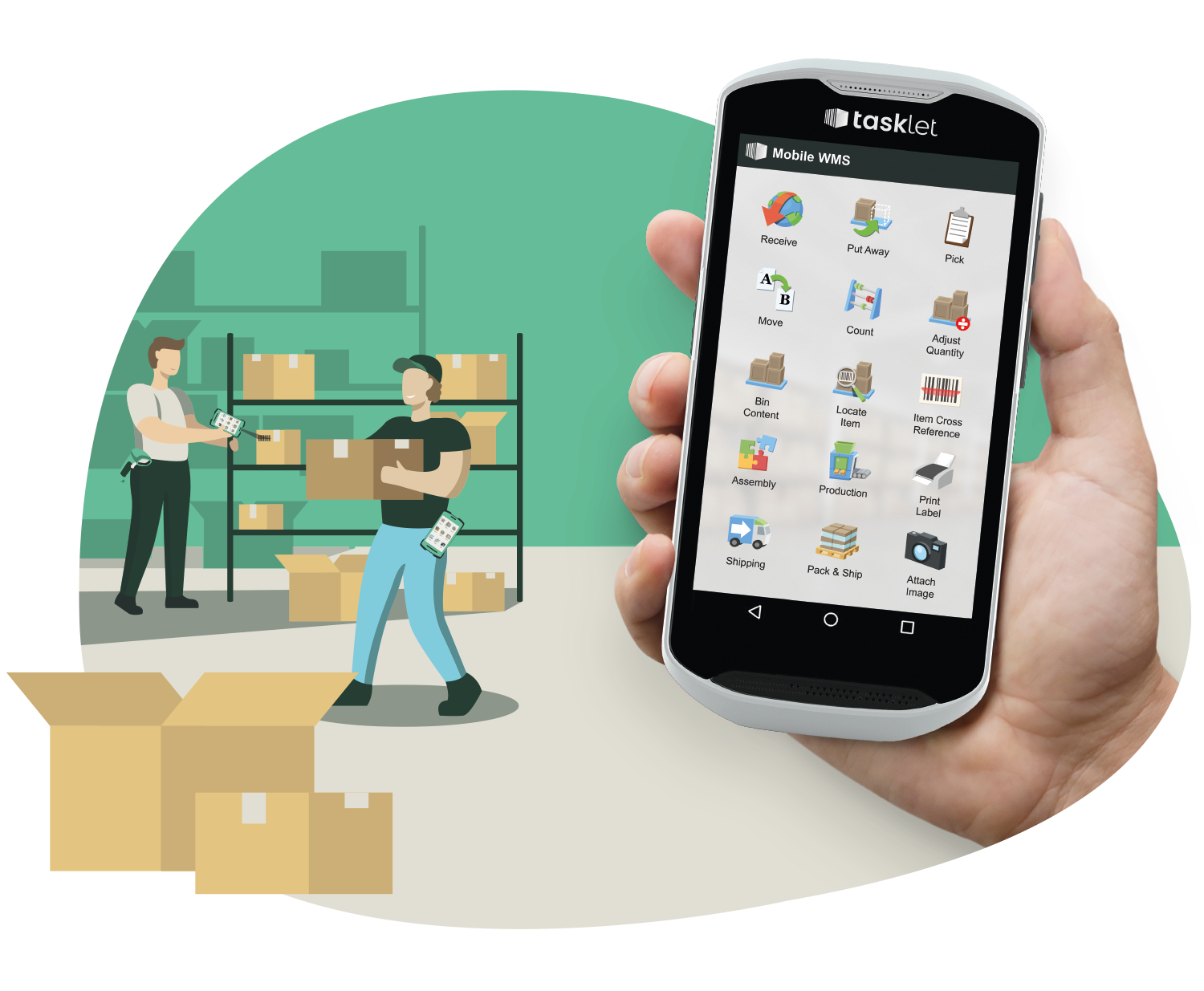 Tasklet Mobile WMS on a handheld warehouse barcode scanner